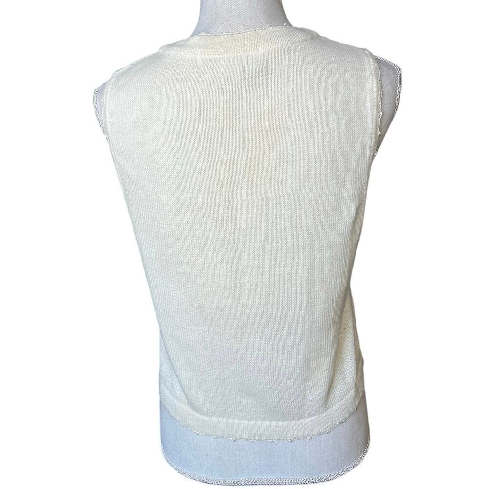 Vintage holiday knit vest sequins embroidered cream retro grandma core festive - Picture 3 of 7